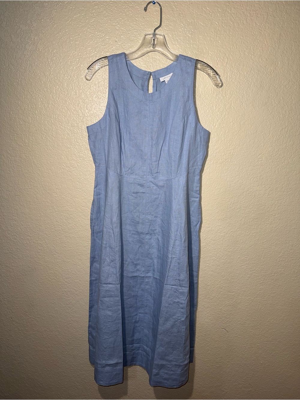 J.Jill Love Linen S Petite Blue Midi Dress w Embroidered Scarf Coastal - Picture 2 of 15